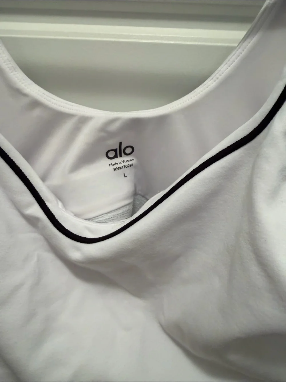 Alo White Airbrush Hot Throb Sports Bra with Black Trim